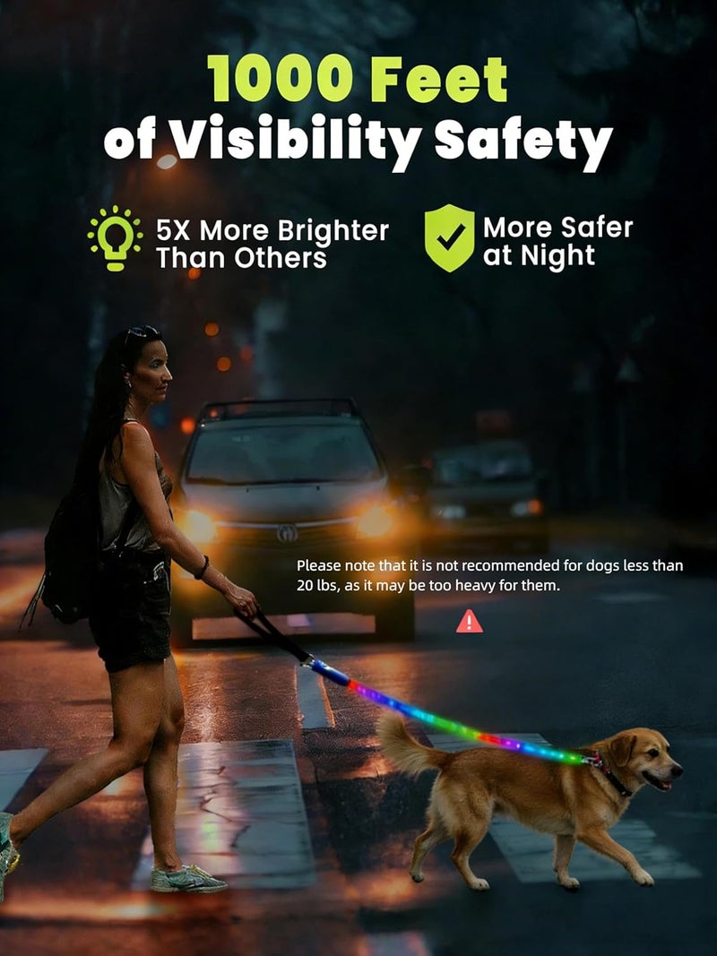 Xech Light Up Dog Leash, LED Pet Leash for Night Walking,13 Lighting Modes, Rechargeable Dog Lights, Glow in The Dark Walking Leashes with Tangle-Free Hook for Medium Large Dogs (Leash-5Ft) - Image 3